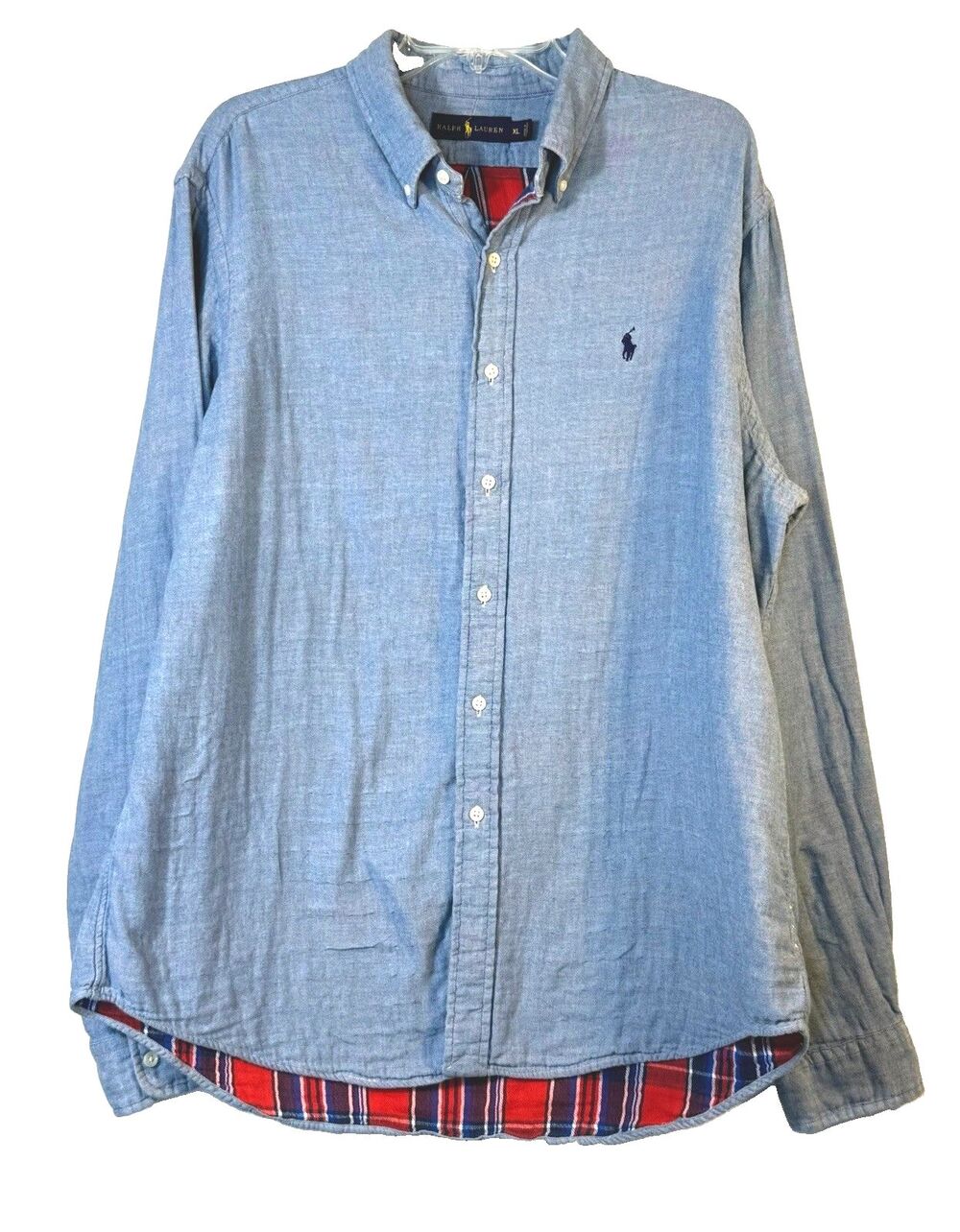 Polo Ralph Lauren Chambray Padded Shirt XL Blue Oxford Button Down Navy Pony - Picture 8 of 8